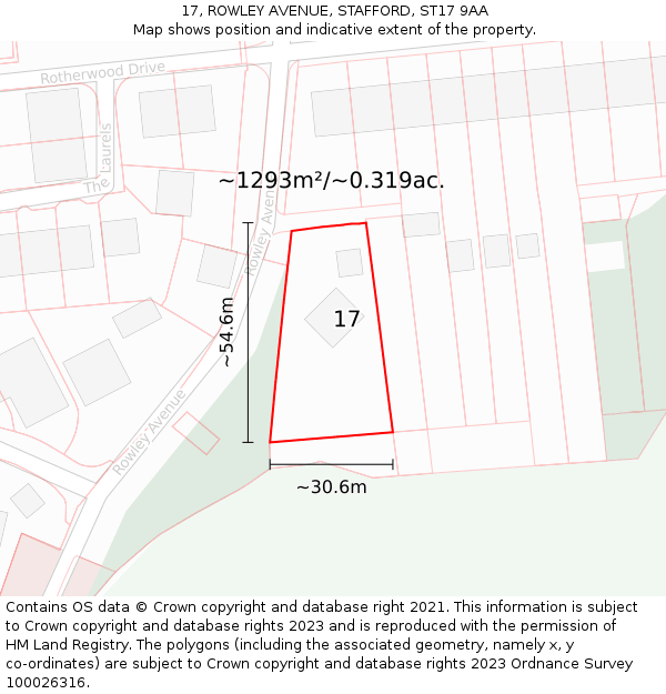 17, ROWLEY AVENUE, STAFFORD, ST17 9AA: Plot and title map