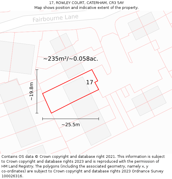 17, ROWLEY COURT, CATERHAM, CR3 5AY: Plot and title map