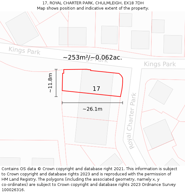 17, ROYAL CHARTER PARK, CHULMLEIGH, EX18 7DH: Plot and title map