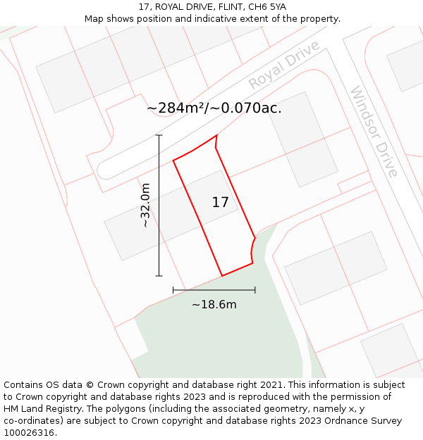 17, ROYAL DRIVE, FLINT, CH6 5YA: Plot and title map