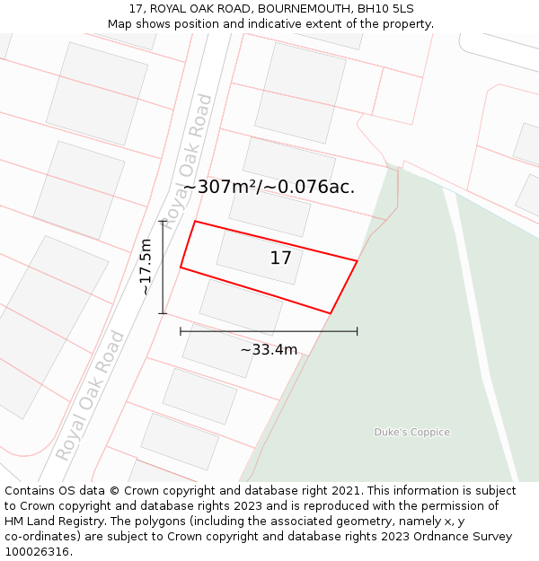 17, ROYAL OAK ROAD, BOURNEMOUTH, BH10 5LS: Plot and title map