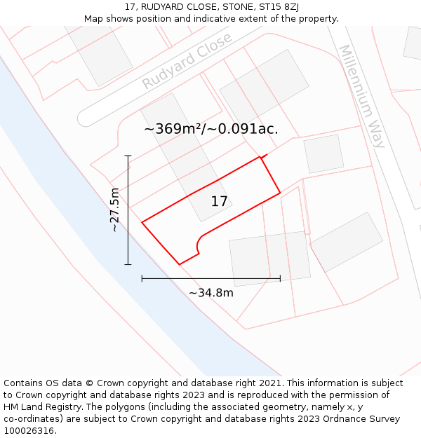 17, RUDYARD CLOSE, STONE, ST15 8ZJ: Plot and title map