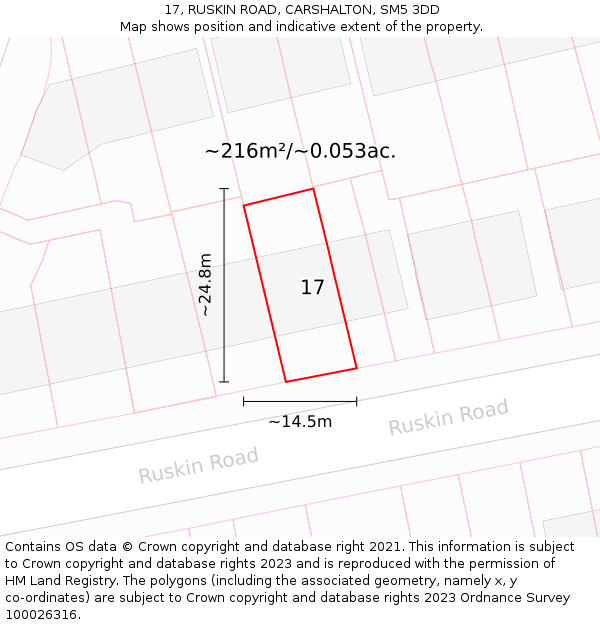 17, RUSKIN ROAD, CARSHALTON, SM5 3DD: Plot and title map