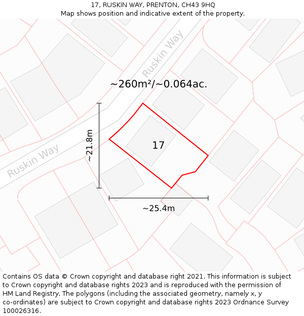 17, RUSKIN WAY, PRENTON, CH43 9HQ: Plot and title map