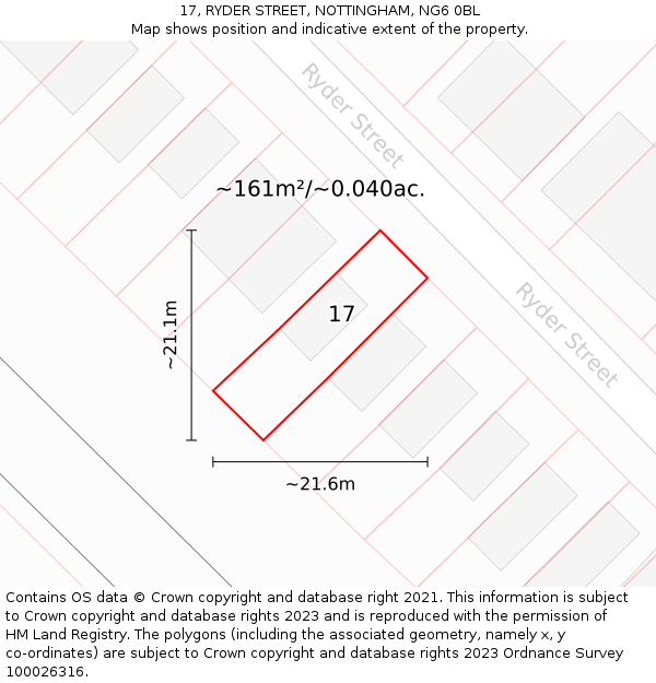 17, RYDER STREET, NOTTINGHAM, NG6 0BL: Plot and title map