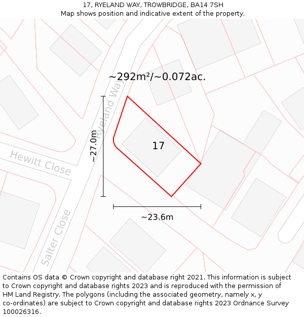 17, RYELAND WAY, TROWBRIDGE, BA14 7SH: Plot and title map