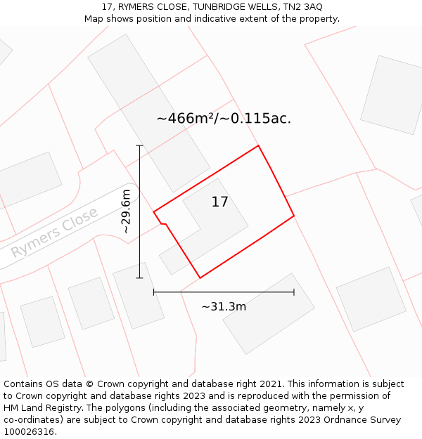 17, RYMERS CLOSE, TUNBRIDGE WELLS, TN2 3AQ: Plot and title map