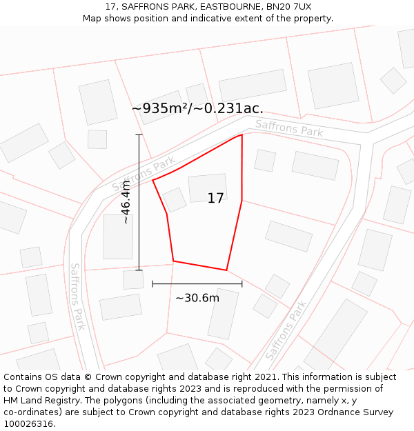 17, SAFFRONS PARK, EASTBOURNE, BN20 7UX: Plot and title map