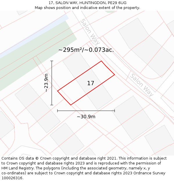 17, SALON WAY, HUNTINGDON, PE29 6UG: Plot and title map