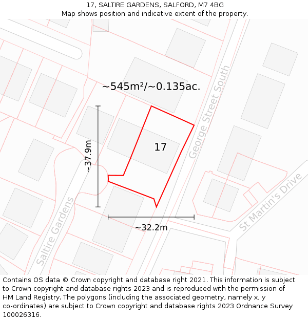 17, SALTIRE GARDENS, SALFORD, M7 4BG: Plot and title map