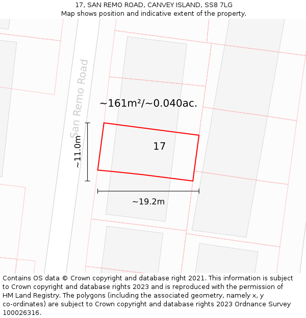 17, SAN REMO ROAD, CANVEY ISLAND, SS8 7LG: Plot and title map