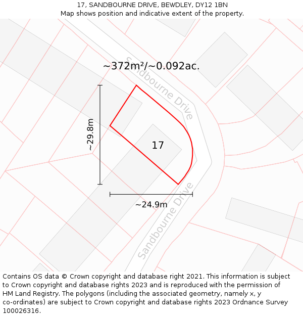 17, SANDBOURNE DRIVE, BEWDLEY, DY12 1BN: Plot and title map