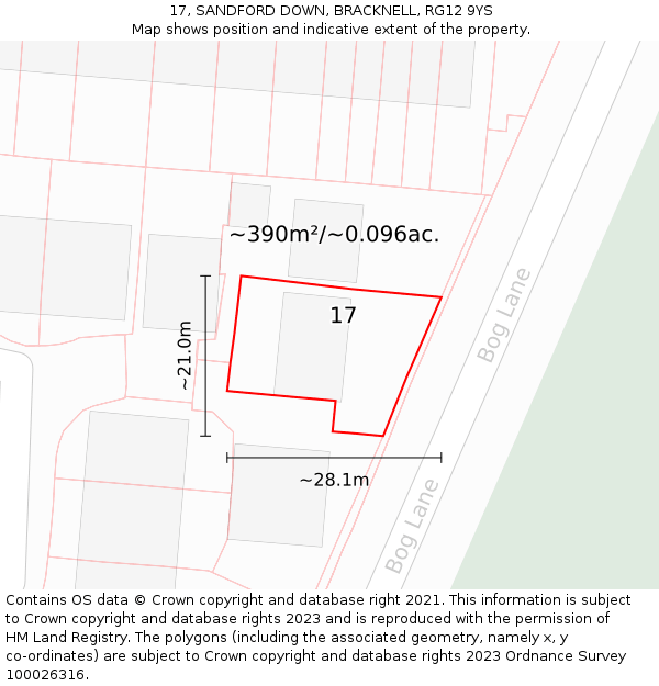 17, SANDFORD DOWN, BRACKNELL, RG12 9YS: Plot and title map