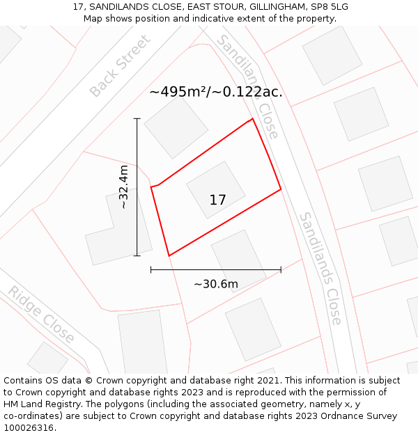 17, SANDILANDS CLOSE, EAST STOUR, GILLINGHAM, SP8 5LG: Plot and title map