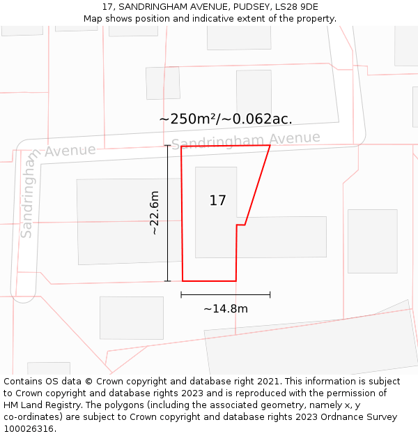 17, SANDRINGHAM AVENUE, PUDSEY, LS28 9DE: Plot and title map