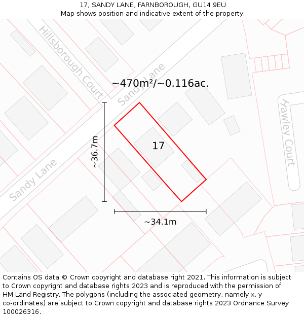 17, SANDY LANE, FARNBOROUGH, GU14 9EU: Plot and title map