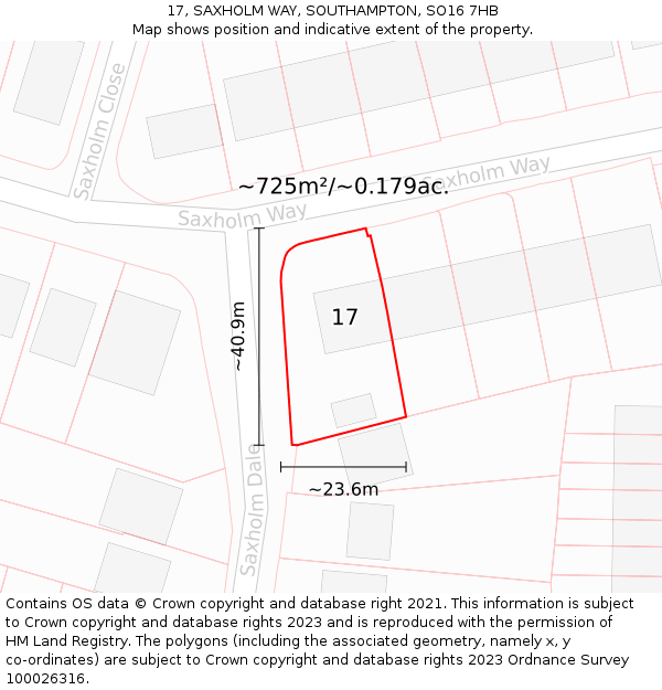 17, SAXHOLM WAY, SOUTHAMPTON, SO16 7HB: Plot and title map