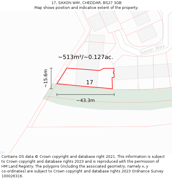 17, SAXON WAY, CHEDDAR, BS27 3GB: Plot and title map