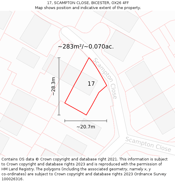 17, SCAMPTON CLOSE, BICESTER, OX26 4FF: Plot and title map