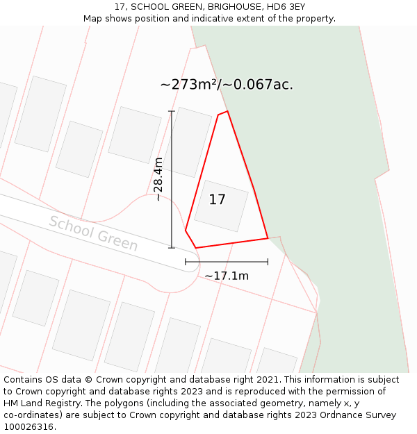 17, SCHOOL GREEN, BRIGHOUSE, HD6 3EY: Plot and title map