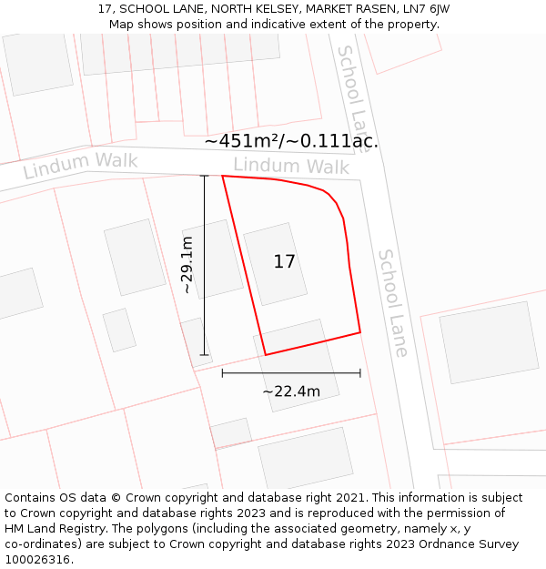 17, SCHOOL LANE, NORTH KELSEY, MARKET RASEN, LN7 6JW: Plot and title map