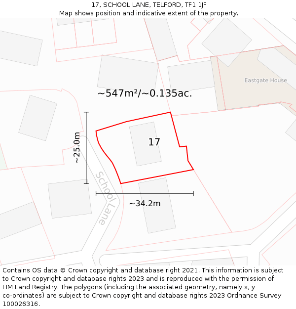 17, SCHOOL LANE, TELFORD, TF1 1JF: Plot and title map