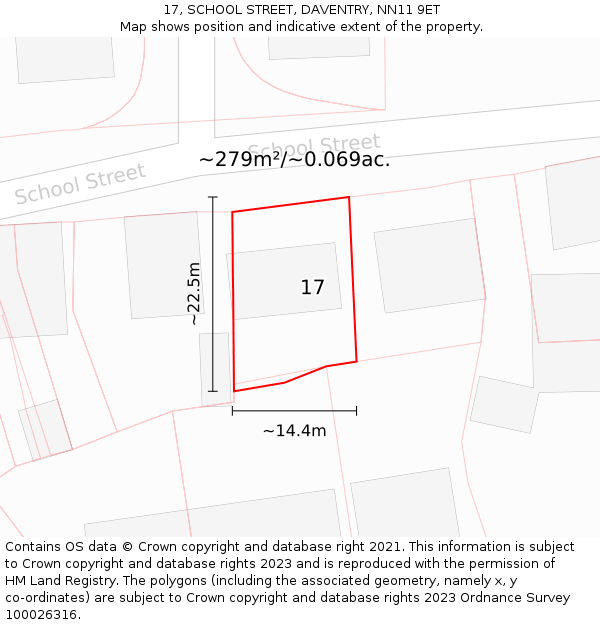 17, SCHOOL STREET, DAVENTRY, NN11 9ET: Plot and title map