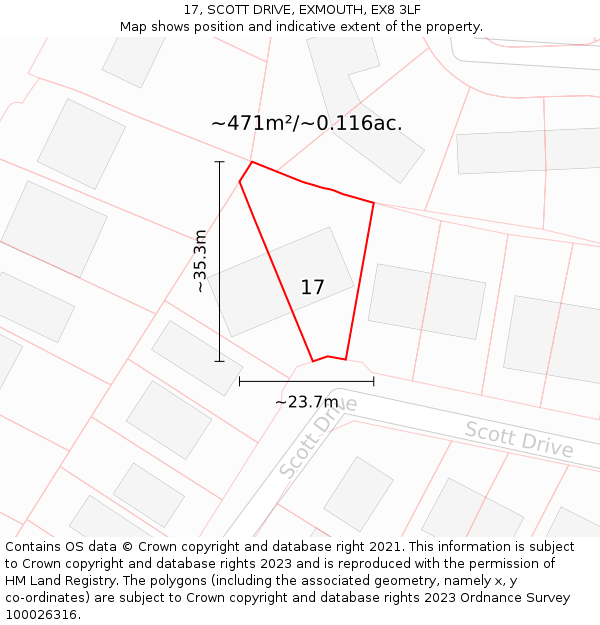 17, SCOTT DRIVE, EXMOUTH, EX8 3LF: Plot and title map