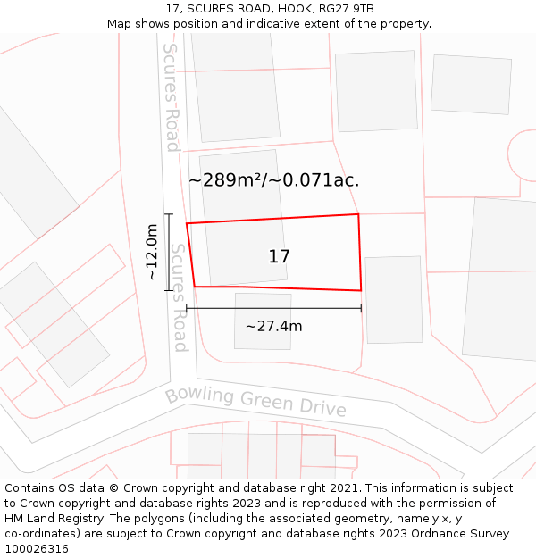 17, SCURES ROAD, HOOK, RG27 9TB: Plot and title map