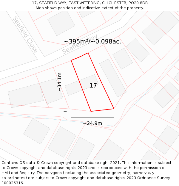 17, SEAFIELD WAY, EAST WITTERING, CHICHESTER, PO20 8DR: Plot and title map
