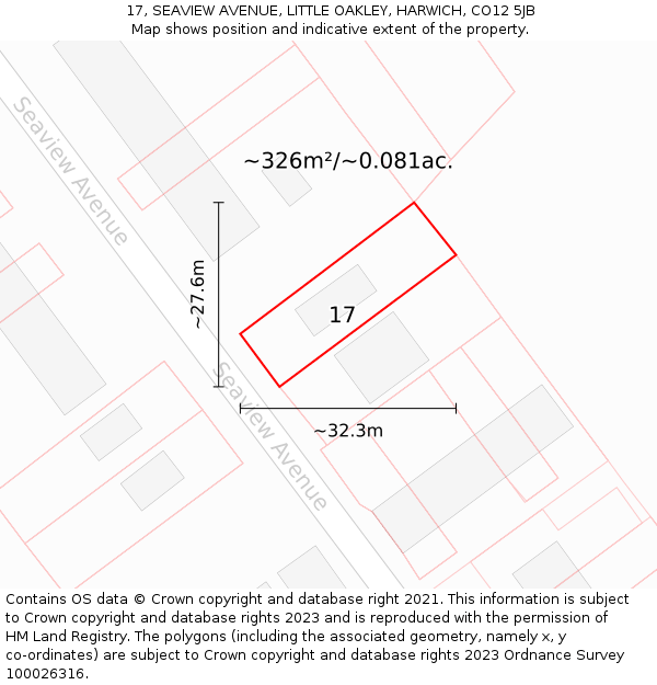 17, SEAVIEW AVENUE, LITTLE OAKLEY, HARWICH, CO12 5JB: Plot and title map