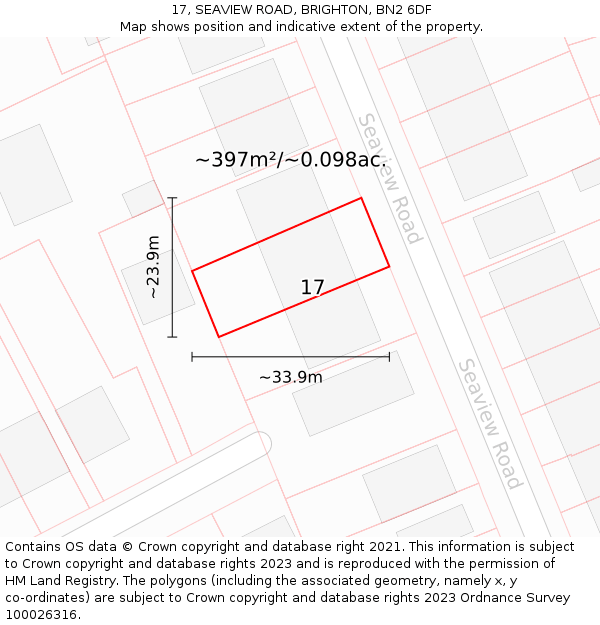 17, SEAVIEW ROAD, BRIGHTON, BN2 6DF: Plot and title map
