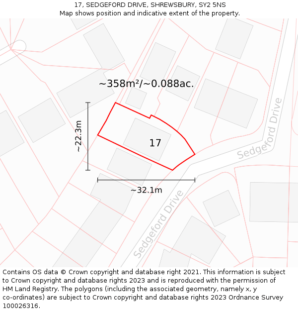 17, SEDGEFORD DRIVE, SHREWSBURY, SY2 5NS: Plot and title map