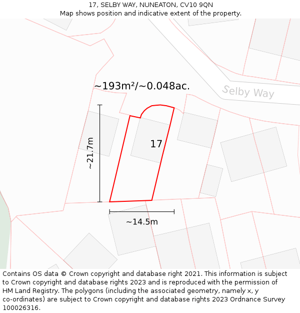 17, SELBY WAY, NUNEATON, CV10 9QN: Plot and title map