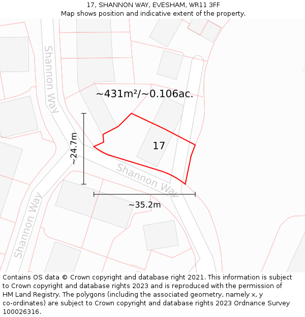 17, SHANNON WAY, EVESHAM, WR11 3FF: Plot and title map