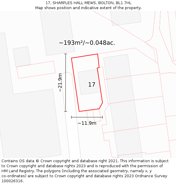 17, SHARPLES HALL MEWS, BOLTON, BL1 7HL: Plot and title map