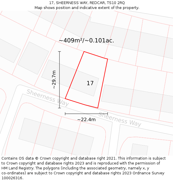 17, SHEERNESS WAY, REDCAR, TS10 2RQ: Plot and title map