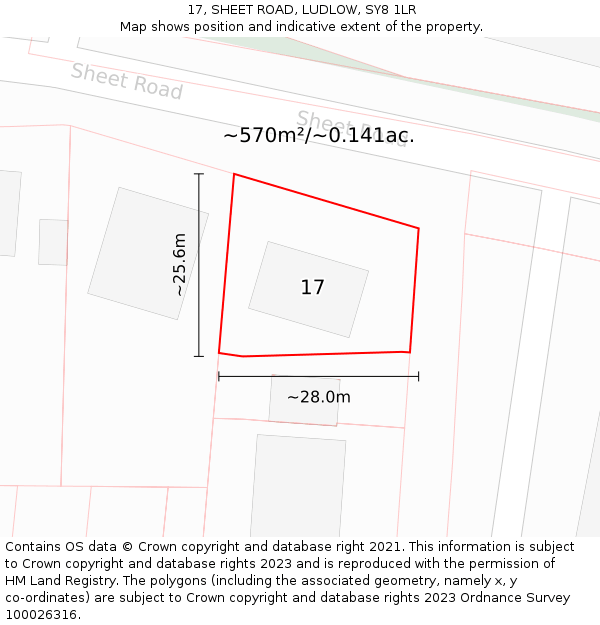 17, SHEET ROAD, LUDLOW, SY8 1LR: Plot and title map