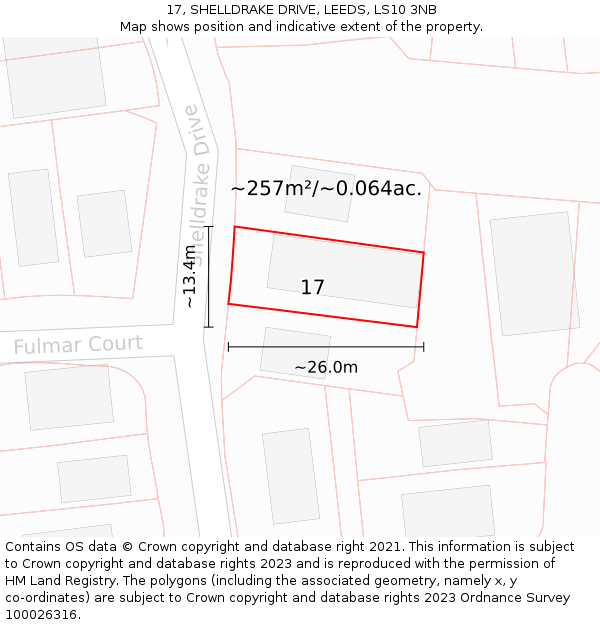 17, SHELLDRAKE DRIVE, LEEDS, LS10 3NB: Plot and title map