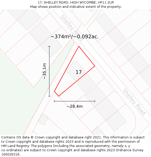 17, SHELLEY ROAD, HIGH WYCOMBE, HP11 2UP: Plot and title map