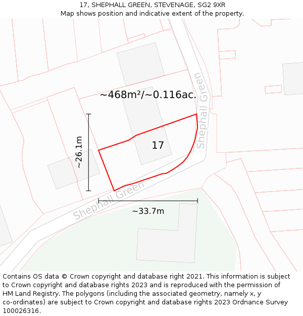 17, SHEPHALL GREEN, STEVENAGE, SG2 9XR: Plot and title map