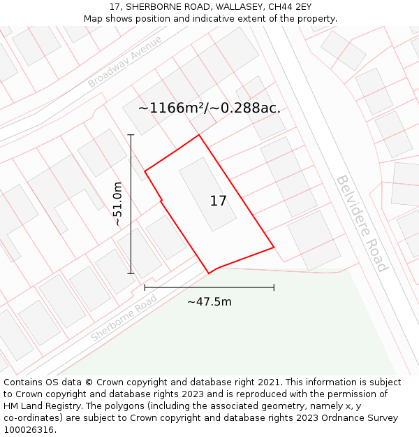 17, SHERBORNE ROAD, WALLASEY, CH44 2EY: Plot and title map