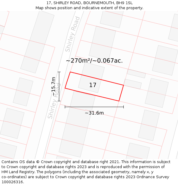 17, SHIRLEY ROAD, BOURNEMOUTH, BH9 1SL: Plot and title map
