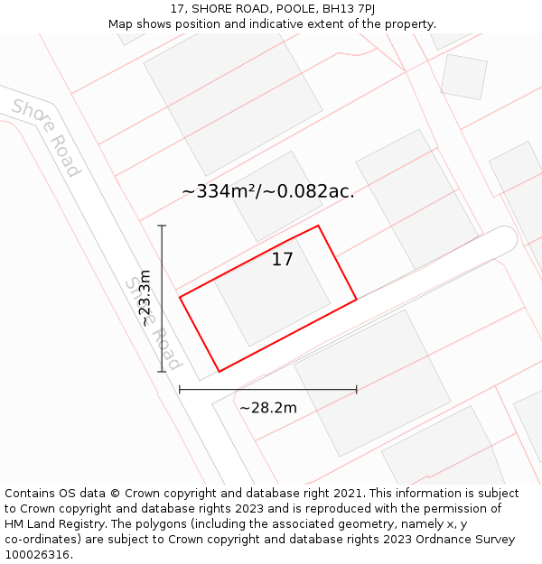 17, SHORE ROAD, POOLE, BH13 7PJ: Plot and title map