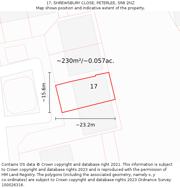 17, SHREWSBURY CLOSE, PETERLEE, SR8 2NZ: Plot and title map