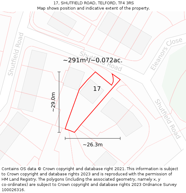 17, SHUTFIELD ROAD, TELFORD, TF4 3RS: Plot and title map
