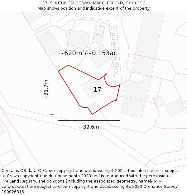 17, SHUTLINGSLOE WAY, MACCLESFIELD, SK10 3SG: Plot and title map