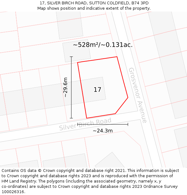 17, SILVER BIRCH ROAD, SUTTON COLDFIELD, B74 3PD: Plot and title map