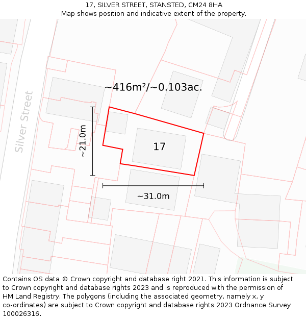 17, SILVER STREET, STANSTED, CM24 8HA: Plot and title map