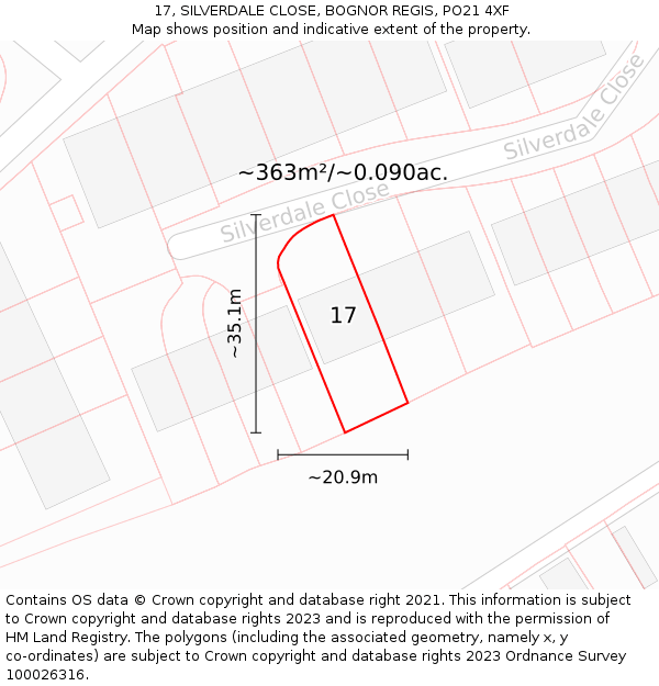 17, SILVERDALE CLOSE, BOGNOR REGIS, PO21 4XF: Plot and title map